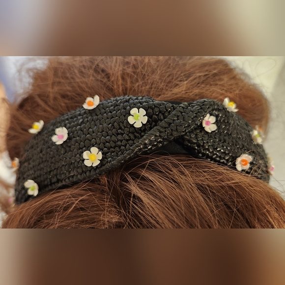 Handbeaded Black Straw Rattan Headband One of a Kind - Picture 4 of 6